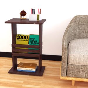 Engineered Wood Side/End Table with Magazine Rack/Stand for Living Room Wenge- Leonardo