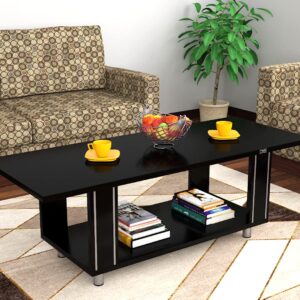 Serene Engineered Wood Contemporary Style Rectangular Coffee/Centre Table with Metal Legs Stripped Design for Living Room- Black