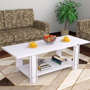 Morgen Engineered Wood Contemporary Style Rectangular Coffee/Centre Table with Metal Stripped Legs for Living Room- Frosty White