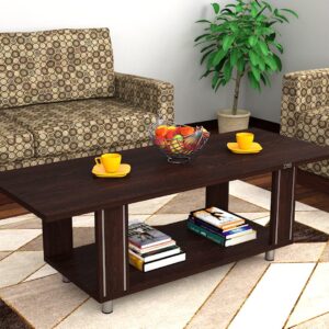 Serene Engineered Wood Contemporary Style Rectangular Coffee/Centre Table with Metal Legs Stripped Design for Living Room- Flowery Wenge