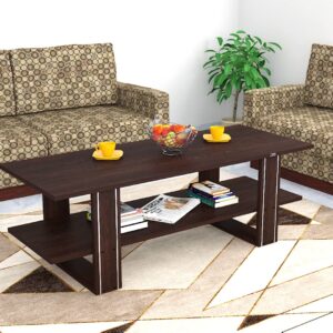 Galina Engineered Wood Contemporary Style Rectangular Coffee/Centre Table with Metal Stripped Legs for Living Room- Flowery Wenge