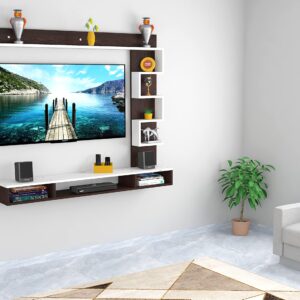 Hubert Engineered Wood TV Entertainment Unit Stand Set TOP Box Stand with Shelves and Display Rack Flowery Wenge & Frosty White- Ideal for UP to 55 INCH Screen