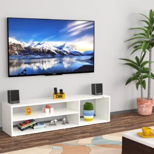 Bastian Engineered Wood Free Standing TV Unit Stand Frosty White Finish- Ideal for Up to 55" Screen