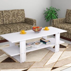 Galina Engineered Wood Contemporary Style Rectangular Coffee/Centre Table with Metal Stripped Legs for Living Room- Frosty White