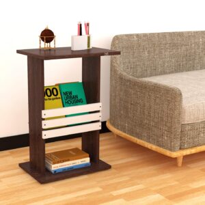 Engineered Wood Side/End Table with Magazine Rack/Stand for Living Room Wenge & White- Leonardo