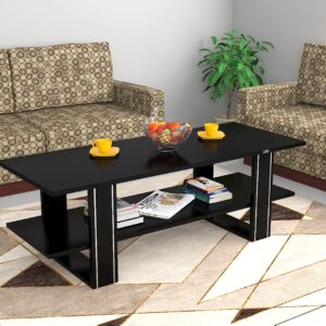 Galina Engineered Wood Contemporary Style Rectangular Coffee/Centre Table with Metal Stripped Legs for Living Room- Black