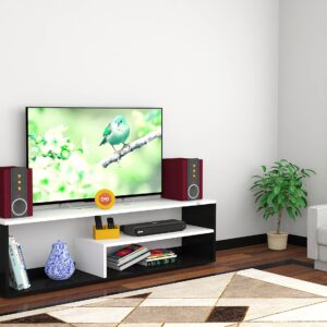 Archer Floor Standing Engineered Wood Tv Entertainment Unit Display Shelf for Living Room Black & Frosty White- Ideal for Upto 55" Screen