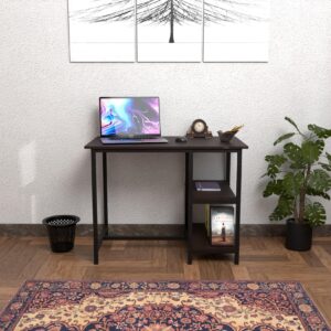 Aanya Engineered Wood Work Table with Metal Frame, Shelves for Home Office, 100 x 55 cm Flowery Wenge and Black Finish (Flowery Wenge)