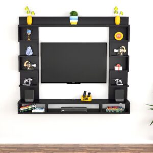 Heller MINI Wall Mount Engineered Wood TV Entertainment Unit/Tv Rack Set to Box Stand with Wall Shelves for Living Room Black Finish (Ideal for up to 32") Screen