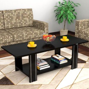 Morgen Engineered Wood Contemporary Style Rectangular Coffee/Centre Table with Metal Stripped Legs for Living Room- Black