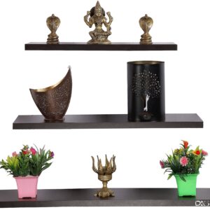 Wall Mounted Engineered Wood Wall Décor Contemporary Style Shelf/Shelves Display Rack for Living Room (3 Shelves)- Haley