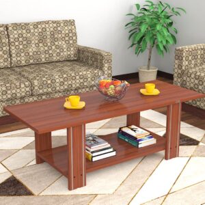 Morgen Engineered Wood Contemporary Style Rectangular Coffee/Centre Table with Metal Stripped Legs for Living Room- Classic Walnut