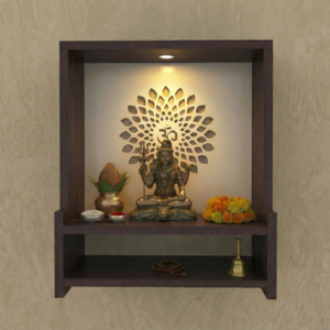 URJA Beautiful Wooden Pooja Stand for Home, Temple, Office, Wall Mounted Puja Mandir with LED Spot Light, Color ( Wenge & White )