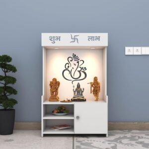 MINIDEVLOK Beautiful Wooden Pooja Stand for Home, Temple, Office, Wall Mounted Puja Mandir with LED Spot Light, Color ( Frosty White )