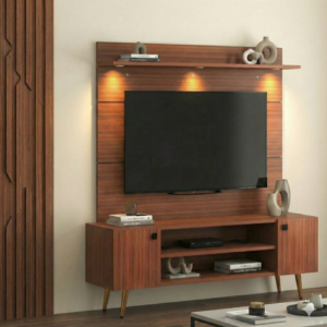 Maple Modern Floor Standing TV Cabinet with Storage Shelves Freestanding TV Unit and Wall Shelf Set for Living Room Fits up to 55 Inch TV Classic Walnut