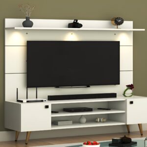 Maple Modern Floor Standing TV Cabinet with Storage Shelves Freestanding TV Unit and Wall Shelf Set for Living Room Fits up to 55 Inch TV White Finish