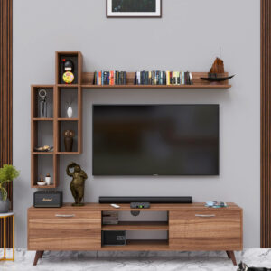 DAS LUMO Floor Stand TV Cabinet with Storage Shelves for Living Room (Ideal for up to 50") - Screen Classic Walnut