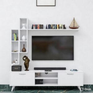 DAS LUMO Floor Stand TV Cabinet with Storage Shelves for Living Room (Ideal for up to 50") - White